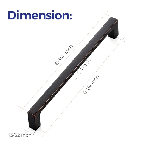 Image of Ravinte Oil Rubbed Bronze Cabinet Handles Kitchen Pulls 6-1 /4 Inch 30 Pack | Square Design, Solid Zinc, Modern Slim Style, Screws Included, Easy Installation, for Kitchen Drawers & Cupboards