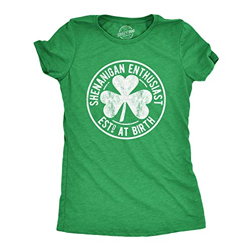 Womens Shenanigan Enthusiast T Shirt Funny Saint Patricks Day St Patty Irish Tee Funny T Shirts Saint Patrick's Day Tops for Women Cool Drinking Top Black - S
