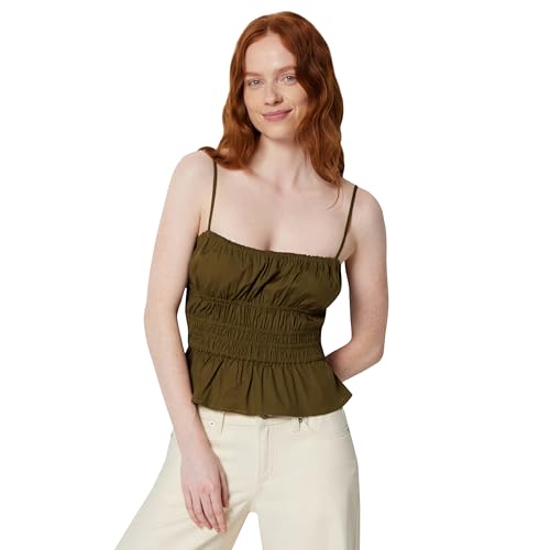 Amazon Essentials Womens Regular-Fit Smocked Cotton Stretch Poplin Tank Deep Brown Small