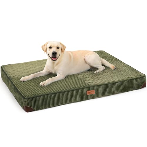 FUKUMARU Dog Bed, Thickened Corduroy Orthopedic Dog Beds with Washable Cover, Large Waterproof Dogs Bed for Crate, 28D Egg Crate Foam Support Pet Mat, Cozy Pet Bed Pad with Anti-Slip Bottom,