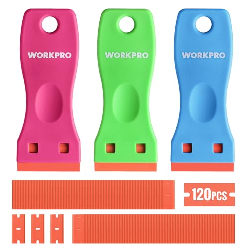 WORKPRO-3-Piece-Plastic-Razor-Blade-Scraper-with-120-Pcs-Plastic-Razor-Blades-for-Gasket-Remover-Labels-Decal-and-Adhesive-Remover-for-Windows-and-Glass WORKPRO 3-Piece Plastic Razor Blade Scraper with 120 Pcs Plastic Razor Blades, for Gasket Remover, Labels Decal and Adhesive Remover for Windows and Glass - Image 1