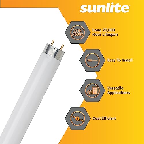 Sunlite 30246 F32T8/Sp850 4 Foot T8 Linear Fluorescent Light Bulb, 32 Watts, 3050 Lumens, Medium Bi-Pin (G13) Base, 5000K Daylight, High Performance, 10 Pack #TOP2