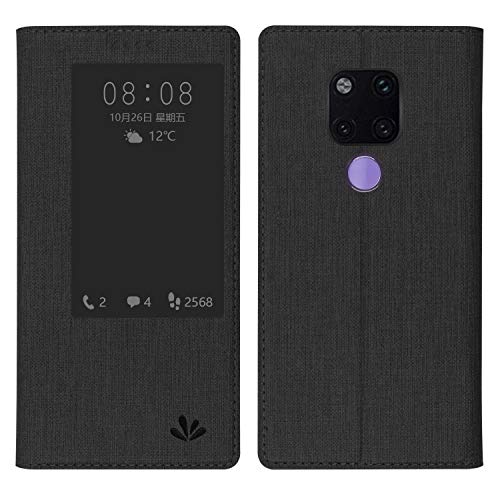 Simicoo Huawei Mate 20 Flip Leather Wallet Case Holster Stand Magnetic View Window Sleep Wake Up Smart Cover Silicone TPU Shockproof Case for Mate 20 (Black, Mate 20)