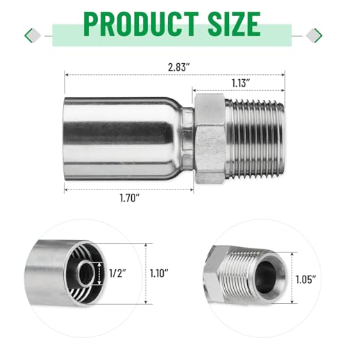 Image of 12 Pack NPTF Hydraulic Hose Fittings, 1 /2 inch I.D. Hose x 3 /4 inch NPTF Male with Protection Cover, Hydraulic Hose End Crimp Fitting Kits Compatible with U-Series Hoses