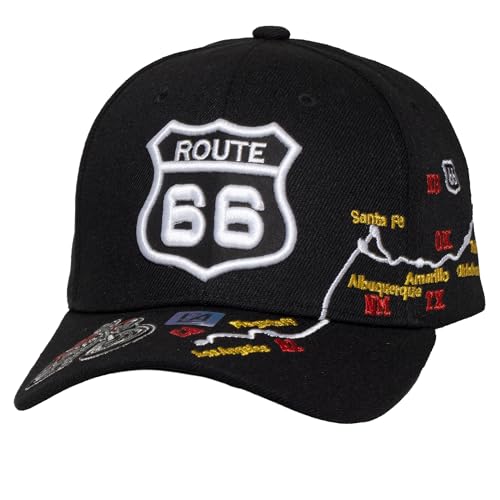 Image of TOP HEADWEAR Route 66 Embroidered Baseball Cap Americana Travel Hat | Mens Womens Historic Highway Inspired Style & Detailed Road Map Embroidery