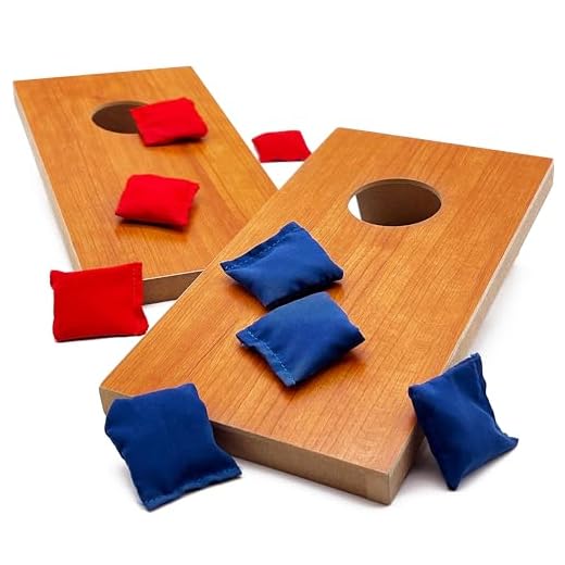 Super Fun, Portable Mini Desktop Cornhole Set of 2. Coated Wood Boards with 4 Red 4 Blue Bags. Gift for Students, Office Employees or Work From Home. Simple Easy Tabletop Game for Groups or Solo!