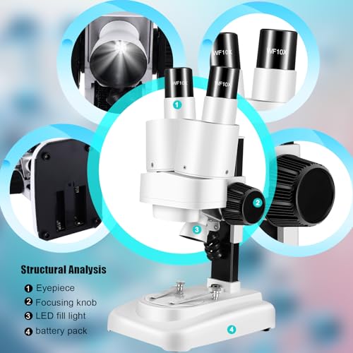 Image of Portable Stereo Microscope - 20x-50x Magnification, Wide Angle Eyepieces, Reversible Black /White Table Plate, for Kids 8-12