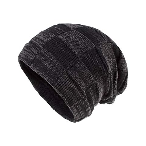 LANGZHEN Slouchy Beanie for Men -Winter Warm Lined Knit Hat for Guys Soft Thick Warm Cap (Dark Gray-Melange) Cover