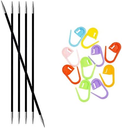 Knitter's Pride Karbonz Knitting Needles DPN Double Pointed 8 inch (20cm) Size US 1 (2.25mm) Bundle with 10 Artsiga Crafts Stitch Markers 110125