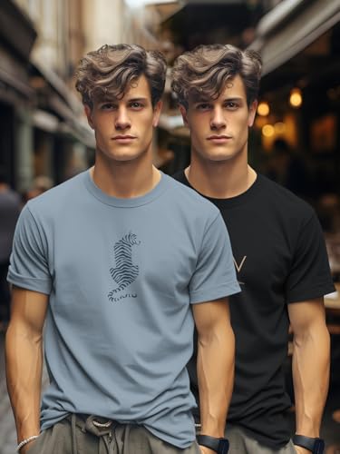 Image of BULLMER Trendy Printed Cotton Blend Crew Neck /Round Neck Half Sleeve Tshirt for Men- Pack of 2