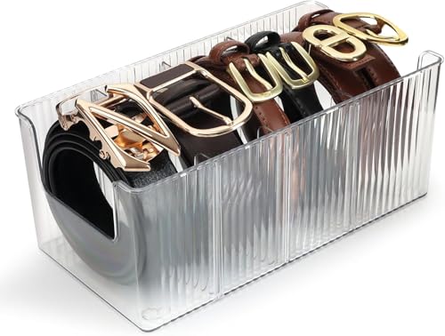 Image of 1 Pack Acrylic Belt Organizer - with Adjustable 4 Compartments & Stackable Design, Clear Storage for Closet and Drawer Organization, Display Case Pantry Cabinet Organizers for Ties,Socks (1)