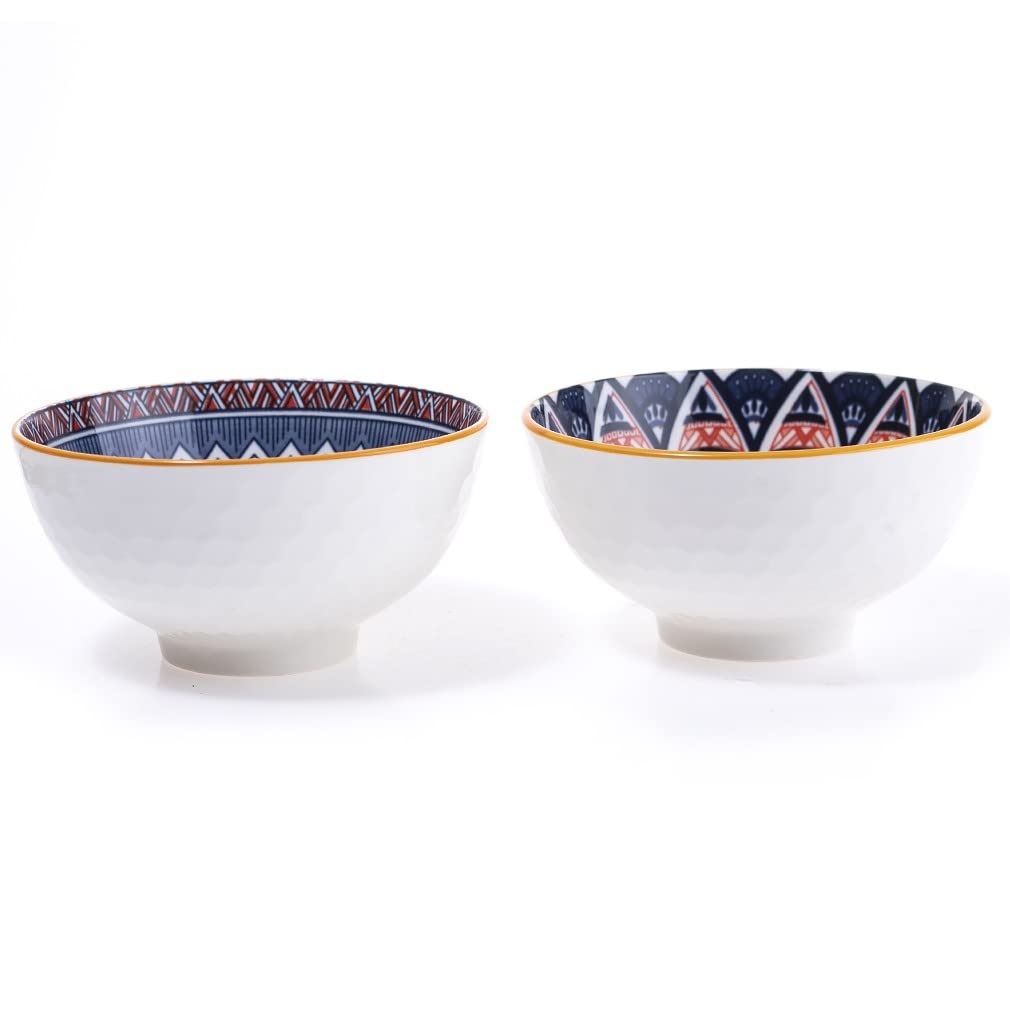 Lachineuse Coffret 2 Bols Chinois Motif Floral Bleu 11cm Avec Baguettes - Vaisselle Japonaise Asiatique