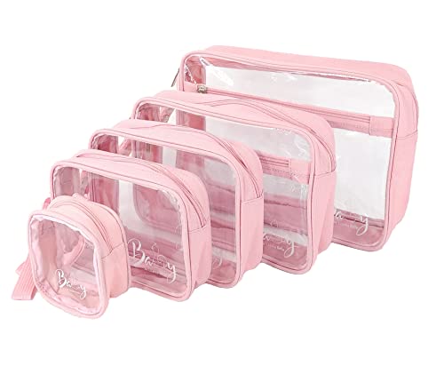 Image of Llama Bella 5 Piece Diaper Bag Organizer Pouch Set, Clear with Straps and Pacifier Case - Pink
