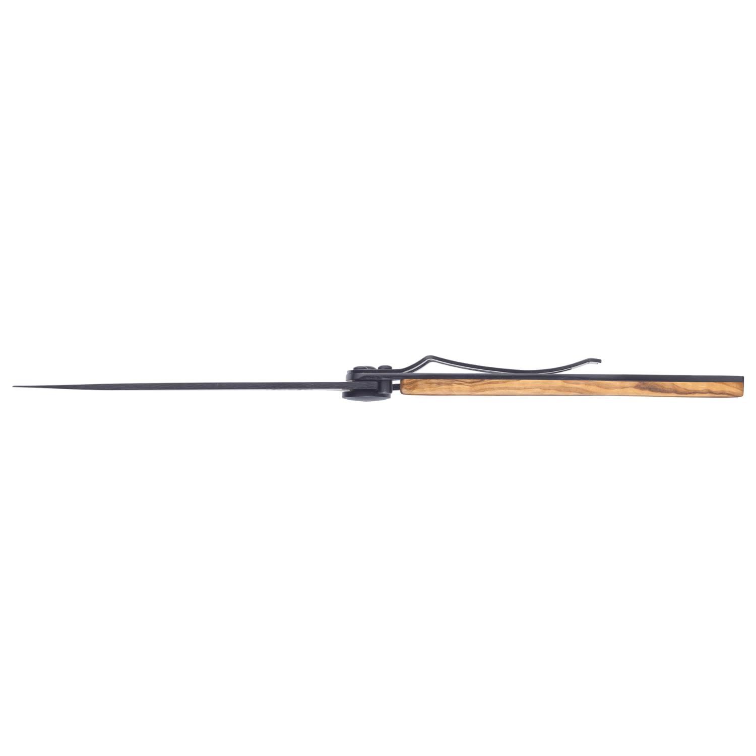 deejo - Couteau de Poche Pliant 37g avec Clip Ceinture - Manche en Bois d’Olivier, Lame en Acier Inoxydable Z40C13 - Motif Hurlement - Couteau de Table, Randonnée, Camping, Bivouac