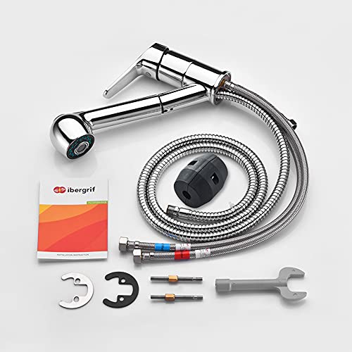 Ibergrif-Roma-Grifo-de-Cocina-Ducha-Extraible-Mezclador-Monomando-para-Lavabo-Cromo-Plata