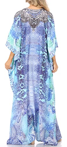 Sakkas Georgettina Flowy Rhinestone V Neck Long Caftan Dress/Cover Up2