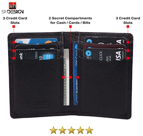 Image of SHDESIGN Chris Black Bi fold Credit Debit /Card Holder Small Slim Minimalist Genuine Leather Wallet for Men /Women