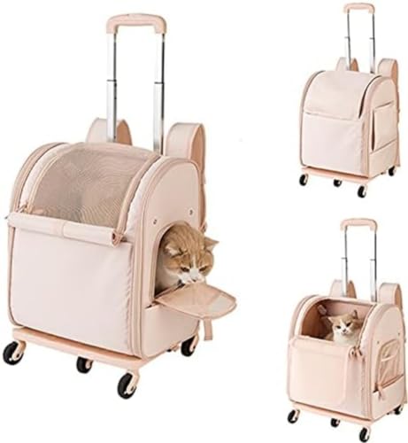 Tcrciuk ペットキャリーバッグ 猫リュック ペット犬用カート キャスター付き 犬猫用 カート 折りたたみ可 省スペース ペット用 中型犬・大型犬対応 タイロッドマット 旅行 通院 散歩 緊急避難 アウトドア 通気性 お出かけバッグ 手提げ 飛び出し防