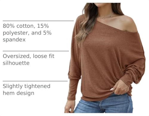 Image of Aifer Women's Off The Shoulder Tops Sexy Long Sleeve Shirts Oversized Fashion Casual Batwing Sweaters Pullover Tunic Tops