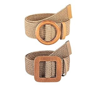 Verdusa Women’s 2 Pack Buckle Elastic Straw Belts Boho Waist Belt