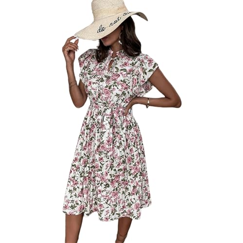 MAILEP Vestido para Mujer Vestido De Verano para Mujeres Floral Floral Casual Manga Short Manga Vestido De Cintura Alta Bohemian Midi Vestido De Playa Rocking Beach-Blanco-SG