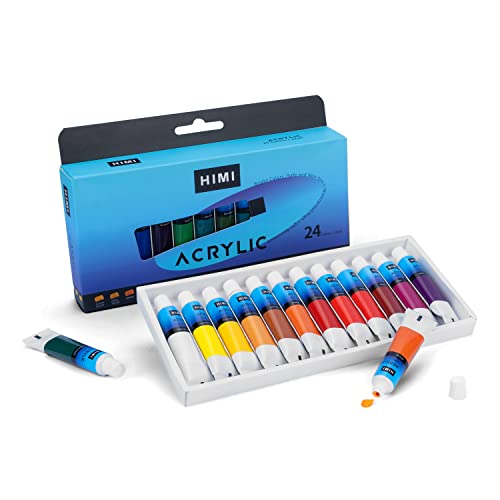 Himi Acrylic Paint Tubes 24 Colours 12Ml, 0.4 Us Fl Oz Tubes Craft Paint, Non Toxic Acrylic Paint For Artist ，Perfect For Canvas, Wood, Fabric, Leather, Cardboard, Paper, Mdf And Crafts #TOP20