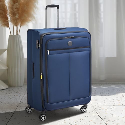 Image of DELSEY PARIS Priscilla 82 cms Large Check-in Polyester Soft Sided 8 Wheels and Expandable Spinner Suitcase /Trolley Bag for Travel with TSA Lock- Blue