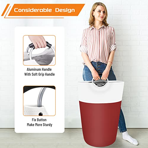 Image of BlissTotes 90L Laundry Basket, Freestanding Collapsible Hamper, Red | Collapsible Dirty Clothes Hamper, Foldable Laundry Bag for Dorm, Waterproof Fabric, Padded Aluminum Handles