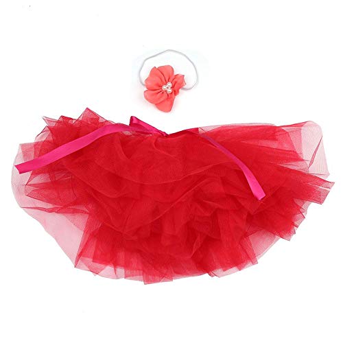 Baby Girl Tutu Skirt with Headband Set Newborn Toddler Ruffle Tulle Diaper Cover Photography Prop Outfit Clothes(Red)