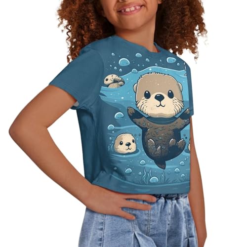 Image of Girl Crop Top Shirts for Summer Cute T Shirts Short Sleeve Tees for Kids 5-16