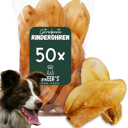 BREERs Getrocknete Rinderohren für Hunde 50 Stück aus eigener Deutscher Herstellung, Kauartikel für Groß & Klein