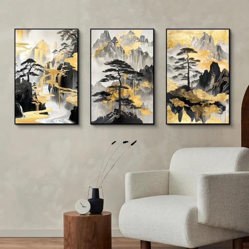 Décoration murale maison TONGYINLI cadre triptyque paysage encre