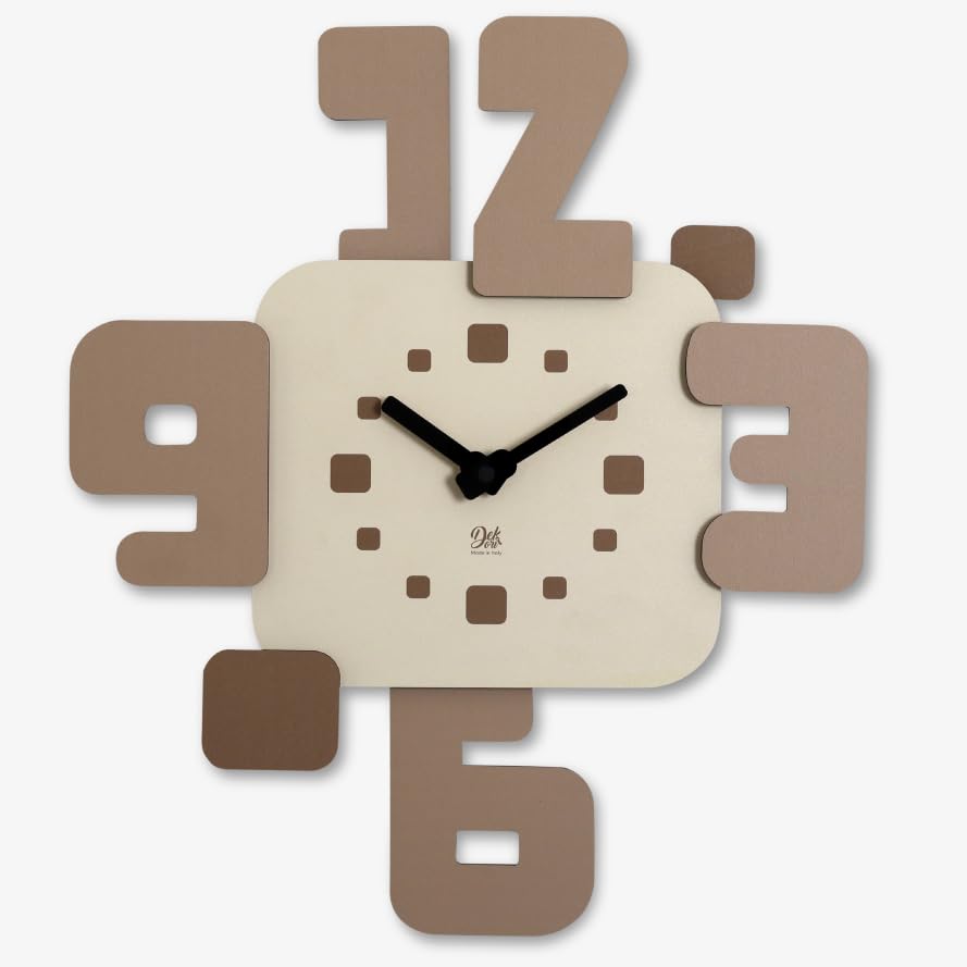 DEKORI - Orologio da Parete Moderno in Legno, Design Minimal Numeri Grandi 43x49 cm - Artigianale 100% Made in Italy - Silenzioso, Ideale per Casa e Ufficio - Idea Regalo -