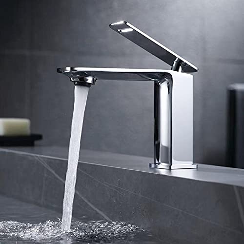 Grifo de baño gris alto y corto para lavabo moderno sobre cubierta de un orificio