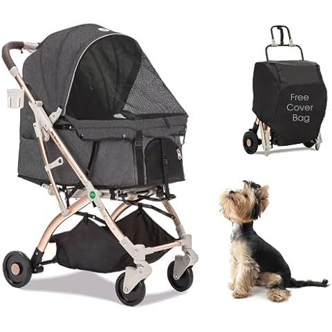 HPZ-PR America Pet Rover Lite Premium Light-Weight Dog/Cat/Pet Stroller Travel Carriage with Convertible Compartment/Aluminum Frame for Small & Medium Pets (Gray 2nd-Gen.) Cover