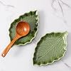 Ceramic Leaf Shape Spoon Rest, Farmhouse Spoon Holder, Green, 1PC