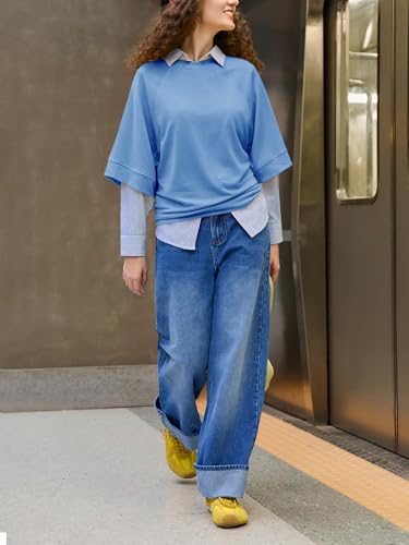 Image of Tankaneo Womens Oversized Half Sleeve T-Shirts Crew Neck Boxy Basic Tees Tops Summer Casual Loose Fit Tunic Shirts
