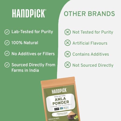 HANDPICK, Amla Powder (500g/17oz) Amalaki | Raw Amla Powder from India | Resealable Zip Lock Pouch, Indian Gooseberry Powder | Perfect for Cooking, Smoothies, Latte & Tea