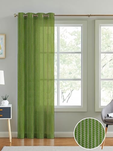 Image of Cortina Polyster Transparent Curtain Set |Long Door Installation | Bedroom Living Room Kids Room | 9 Feet Window Curtain Pack of 1 | Green