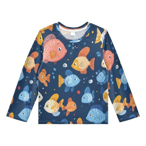 Cute Colorful Fish Boys Rash Guard Long Sleeve UPF 50+ Boys Swim Shirt Quick Dry Shirt for 3-12 Years