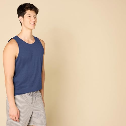 Image of Amazon Essentials Men's Regular-Fit Sleeveless Tank Tops, Blue Heather, X-Large (Pack of 2)