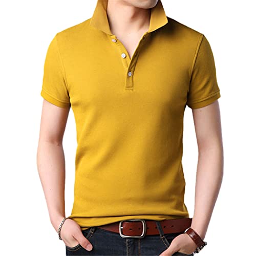 Polo décontracté en coton jaune taille L pour homme au style ajusté
