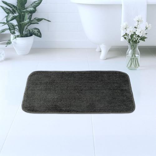Image of Earthy Fables Soft Microfiber Bath Mat - Loop Pile, Quick Dry, Anti-Skid, Water Absorbent, Non-Slip, Machine Washable Floor Rug, Shower Mat, Door Mat for Bathroom, Bedroom, 60x40 cm - Grey