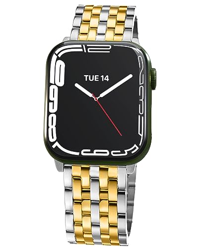 Silver Gold Two-Tone Watch Band for Apple Watch 8 Se2 Se 7 6 5 4 3, Seven-link Cute Dressy Watch Band for Apple Watch 45mm 44mm 42mm