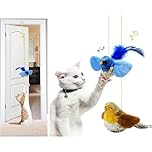 jiuhao Hanging Door Cat Bird toy,Indoor Cat Toys 2-Pack Suction Cup Interactive Bird with Squeaky Sound & Feather Tail, No Batteries Required, Adult Kitten Enrichment Boredom Toys