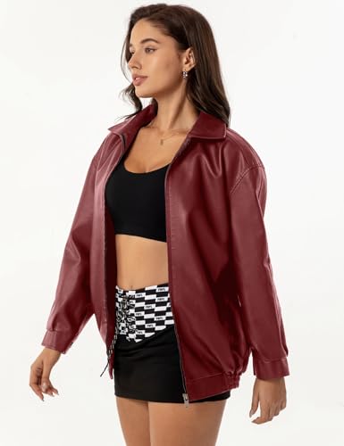 Leather Jacket Women Oversized Faux Motorcycle Bomber Jackets Fall Fashion Outfits 2024 Winter Clothes with Pocket4