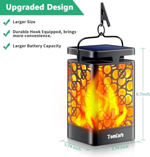 TomCare Solar Lanterns Outdoor Upgraded Flickering Flame Waterproof Hanging Lanterns Decorative Solar Powered LED Christmas Lights for Patio Deck Yard, 2 Pack