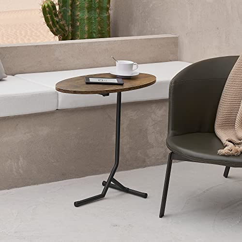 [en.casa] Mesa Auxiliar Ovalada Mesita de Té Café Mesa de Salón Sofá Dormitorio máx. 15 kg MDF/Metal 55 x 60 x 30 cm - Efecto Madera Tono Oscuro