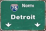 SUBAKBANDHA Street Signs North Detroit Interstate 75 Road Metal Tin Sign for Airport Highway Man Cave Club Bar Restaurant Wall Decor 12x8 Inch