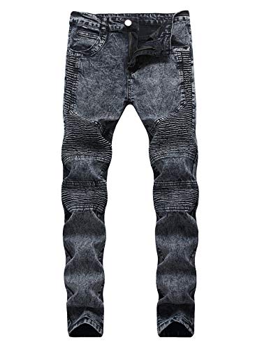 Andongnywell Men's Ripped Straight Holes Hip Hop Biker Stretchy Slim Fashion Jeans Stretch Distressed Trousers